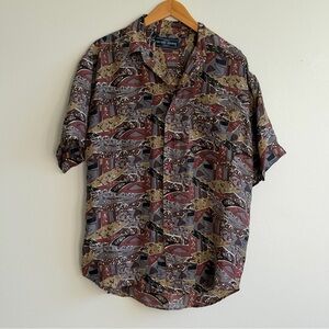 On The Brink 100% Silk Abstract Print Button Up Shirt Men’s Medium